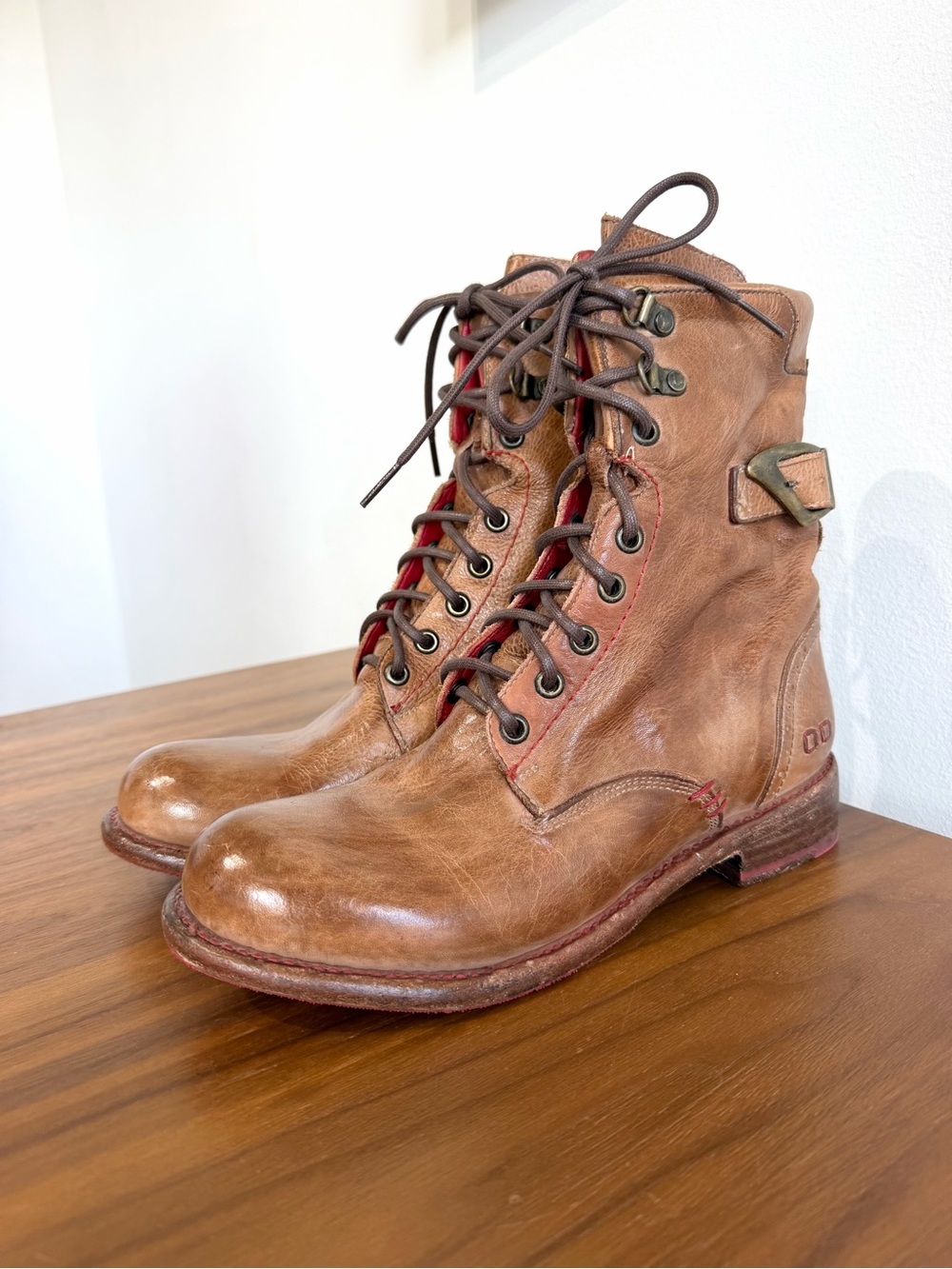 Bed Stu Anne Combat Brown Leather Lace-Up distressed mid calf